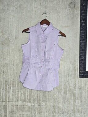 New York & Company Lavender Striped Sleeveless Button-Down Shirt Size M